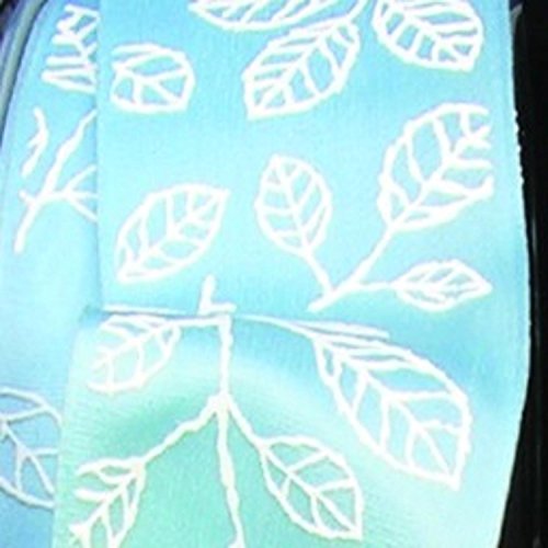 Light Blue Taffeta with White Leaf Print Wired Craft Ribbon 1.5