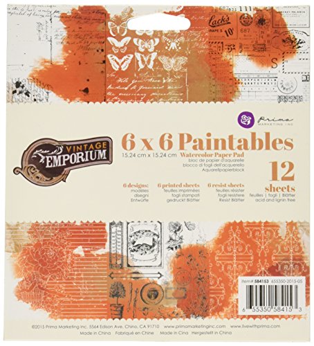 UPC 655350584153, Prima Marketing 584153 Vintage Emporium Paintable Watercolor Paper Pad (12 Pack), 6&quot; by 6&quot;, Multicolor