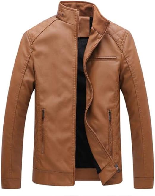Amazon ジャンーウェ メンズ ライダースジャケット レザージャケット 革ジャン テーラード アウター タートルネック 無地 シンプル 保温 冬物 カッコイイ 紳士服 父 コート ジャケット 通販