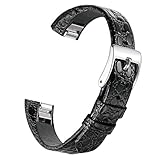bayite Replacement Leather Watch Bands for Fitbit Alta HR and Alta Stone Pattern Black