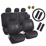 Leader Accessories 17pcs Black Auto Car Seat Cover Full Set - Airbag Compatible - Front Low Back Buckets Seat Protector - 50/50 or 60/40 Rear Split Bench