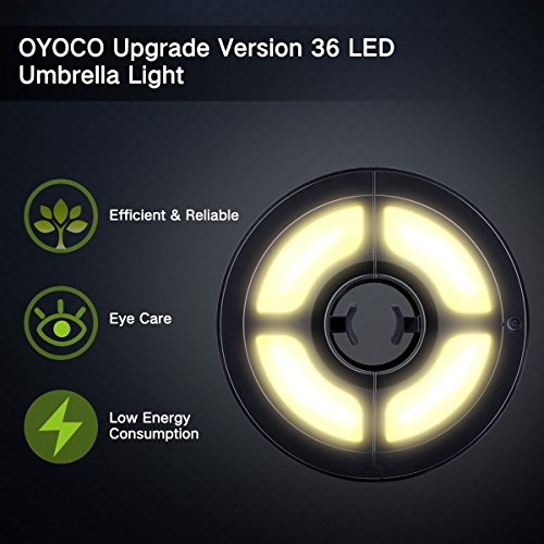 OYOCO Warm White Patio Umbrella Light 2 Brightness Modes Cordless 36