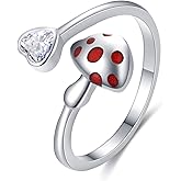 JUSTKIDSTOY Mushroom Ring for Women 925 Sterling Silver Mushroom Jewelry Adjustable Open Ring Mushroom Gift for Brithday Christmas Gifts