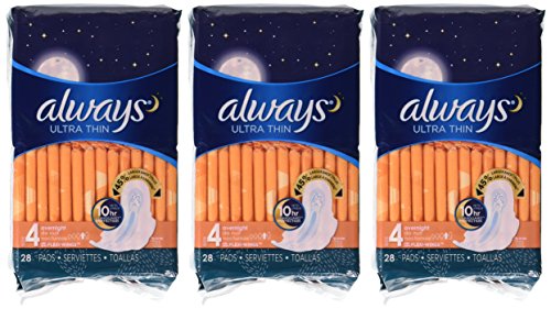 Always Ultra Thin Feminine Pads with Wings for Women, Size 4, 84 Count, Overnight Absorbency, Unscen - //coolthings.us