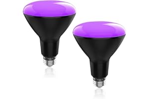 GREENIC LED UV Black Light Bulbs 15W(100w Equivalent) BR30 E26 Medium Base, UVA Level, 385-410nm, Glow-in-The-Dark UV Blacklight for Body Paints, Fluorescent Posters, Wedding Party(2 Pack)