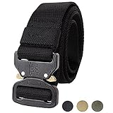 Fairwin Tactical Belt, Military Style Webbing Riggers Web Belt with Heavy-Duty Quick-Release Metal Buckle (Military- Black)