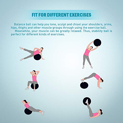 Forbidden Road Exercise Yoga Ball (4 Sizes, 4 Colors) 400 lbs Anti-Burst Slip-Resistant Yoga Balance Stability Swiss Ball for Fitness Exercise with Free Air Pump (Black, Diameter: 70-75cm)
