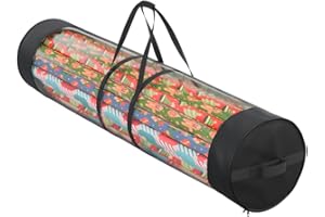 ProPik Wrapping Paper Organizer Storage Bag for All Your Gift Wrap & Ribbons, Fits Long 40 Inch Rolls, Hold Up To 24 Rolls, Heavy Duty Clear PVC Bag with Handles (Black & Clear)