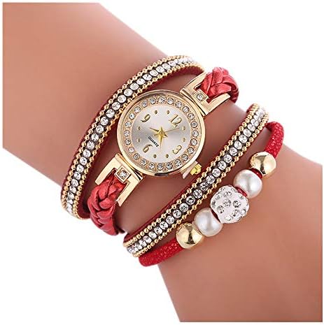 Eduavar Watches On Sale Clearance Round Dial Case Leather Strap Band Watches Womens Crystal Analog Quartz Watch Fashion Wrist Watch Casual Business Bracelet Watches Gift for Women