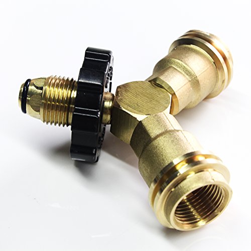 CAMPLUX Brass Propane Gas Fitting Y-Splitter Adapter-Tee with POL Connector and 2 x 1''-20 Male Throwaway Cylinder Thread