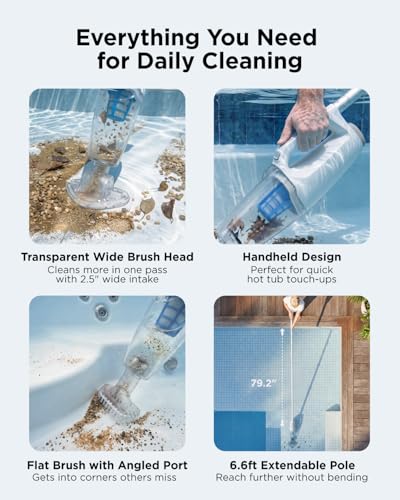 InoKraft 2-in-1 Cordless Handheld Pool Vacuum & Hot Tub Cleaner, Swap-On Replaceable Battery, High Suction for Above Ground Pools, Spa Vacuum with Stick Pump Drain Mode for Silt & Sand
