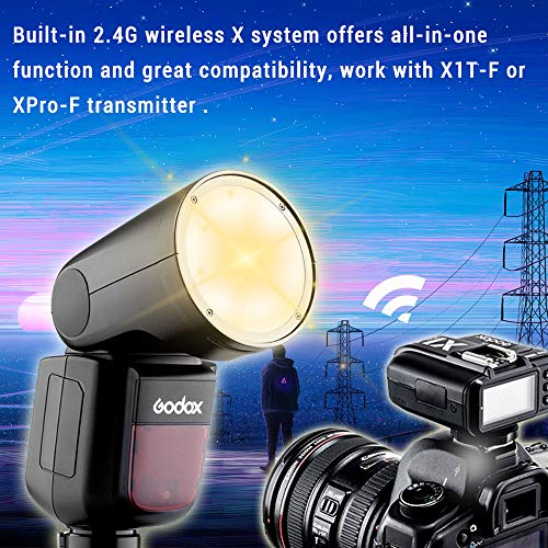 Godox V1F TTL Flash pour Fuji FUJIFILM Caméra 2.4G sans Fil Contrôle Flash de Tête Ronde 1/8000s HSS avec Batterie Lithium Haute Performance pour la Photographie de Studio/Portrait/Mariage - Image 6