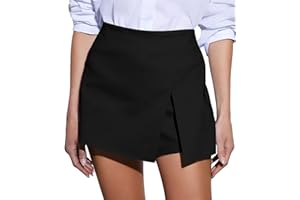 GOBLES Women's Casual High Waist A-line Side Slit Asymmetrical Hem Mini Office Skorts