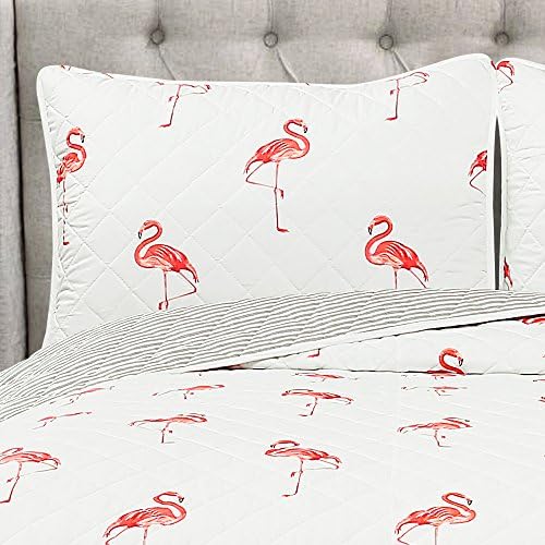 Flamingo Quilt Set with Shams - King Size Coral Quilt Set