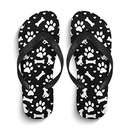 InterestPrint Lightweight Flip Flop Slippers Black and White Dog