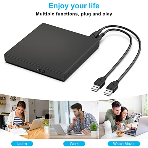 Blingco External CD DVD Drive, USB 2.0 Slim Protable External CD-RW Drive DVD-RW Burner Writer Player for Laptop Notebook PC Desktop Computer, Black