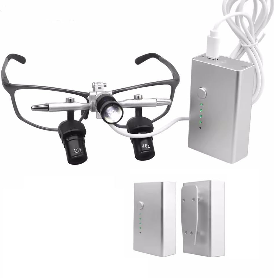 Photo 1 of 5W LED Headlamp Four Level Adjustable Ergonomic Binocular Loupes 48° Ergo Loupes Working Distance 350-450mm Surgical Magnifying Glasses (4.0X with Led Light)