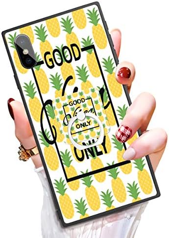 Someseed Case for iPhone X iPhone 10 Pineapple Case with Kickstand Ring Holder Duty Shock Absorbent PC TPU Full Body Drop Protection Modern Design Good Vibes Only Cover for iPhone X/10