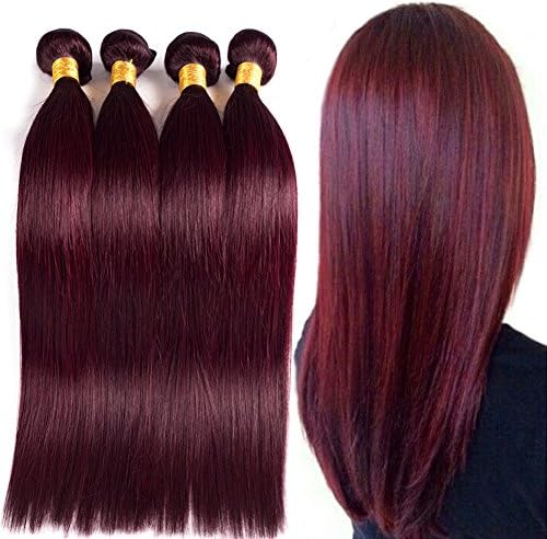 Black Rose Fashionable Straight 99J# Rich Burgundy Red Hair Bundles Brazilian Unprocessed Silky Straight Hair Wefts Full Bundles Deal Virgin Brazilian Human Hair Extensions 400G,14Inchx2 16Inchx2