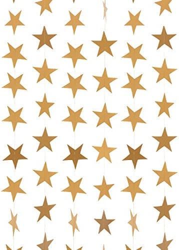 Paper Garland,Paper Five-pointed Star Garland Dots Hanging Decor,Gold Star Banner For Graduation , Wedding, Bridal Showers, Birthday Party, Baby Shower, Event &amp; Party Decor.(Set of 3, 9-feet)