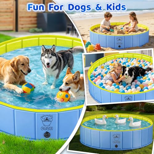 COZII Dog Paddling Pool, 120 x 30cm Dog Pool Foldable, Large Paddling Pool for Dogs Non-Slip, Upgraded Durable 6mm PP Board & Hard PVC, Portable Swimming Pool for Kids, Doggy, Pets