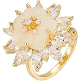 Kokoma Floral Crystal Statement Ring Cubic Zirconia Flower Ring Adjustable Promise Engagement Rings Wrap Finger Band Fashion Jewelry Comfort Fit