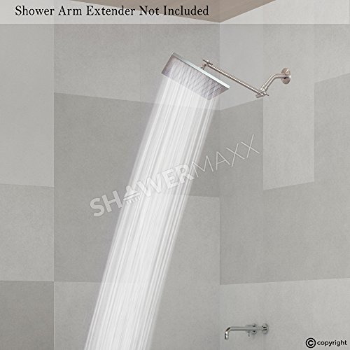 ShowerMaxx, Elite Series, 8 inch Square High Pressure Rainfall Shower Head, MAXX-imize Your Rainfall Experience with Easy-to-Remove Flow Restrictor Rain Showerhead, Brushed Nickel Finish