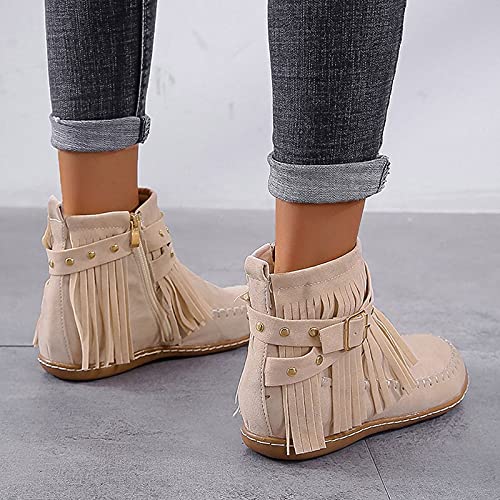 Women's Arch Support Ankle Boots Flat Heel Comfy Lace up Side Zip