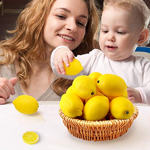 BigOtters 25PCS Artificial Lemons, 2 x 3 inches Vivid Faux Lemon Fake Yellow Lemon for Fake Fruit Bowl, Home Kitchen Table Cabinet Party Decor Photography Prop