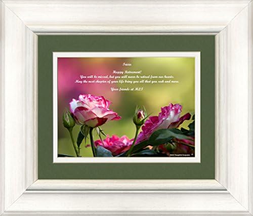 Framed Personalized Retirement Gift. Roses Photo with "You will be missed, but you will never be retired from our hearts." Poem, 8x10 Double Matted. Appreciation Retiree Gift for Coworker or Employee.