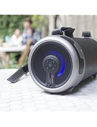 Woozik S29 Altavoz portátil con Bluetooth, con tarjeta micro SD, AUX, luz LED retroiluminada, radio FM, batería recargable, funda de piel y correa, y subwoofer de 4.0 in, ideal para interiores y exteriores