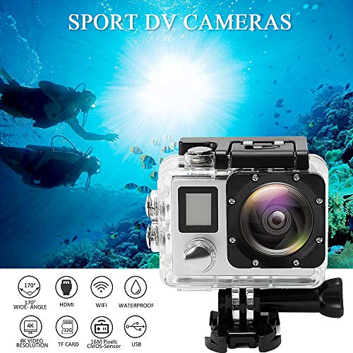 HD 1080P Sports Action Camera Dual Screen Wifi 4K DVR Cam Camcorder w/a Waterproof Casing(30m), 16Mega Pixels CMOS-Sensor AND Remote Photograph (US STOCK)