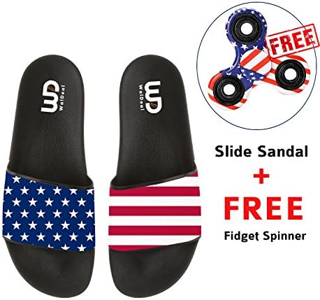 Stars Patriotic American Flag Men's Slide Sandal Shower Beach Slippers With Free Hand Spinner Fidget Toy Black