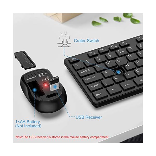 Wireless-Keyboard-and-Mouse-WisFox-24G-Slim-Ergonomic-Keyboard-and-Mouse-Set-with-One-USB-Receiver-Full-Size-Qwerty-Keyboard-Quiet-Computer-Mouse-for-WindowsLaptopPC Keyboard & Mouse Set, Wireless Keyboard and Mouse, WisFox 2.4Ghz Slim Ergonomic Keyboard and Mouse Combos with One USB…