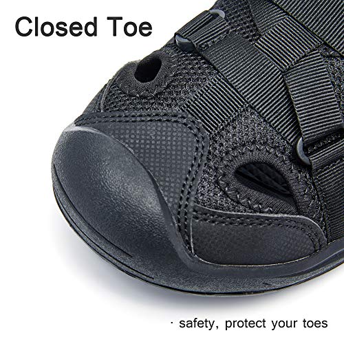 AMIDEWA Mens Outdoor Sandals Closed Toe Adjustable Hiking Sport Beach Water Shoes for Athletic Fisherman Beach Walking - Black - 11