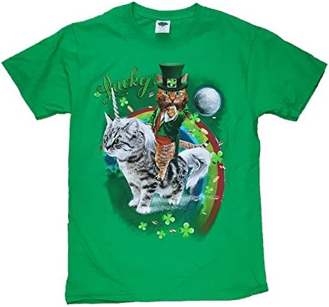 St. Patricks Day Kitty Cat on Kitty Unicorn Lucky Green Graphic T-Shirt - X-Large