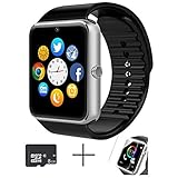 GT08 Bluetooth Smart Watch for Android phones，smart watch with SIM Card Slot,Call,Massage,For IOS iphone and Android phones Samsung ZTE Sony LG Smartphones, Sweatproof(Silver-Black)