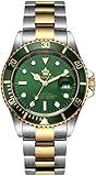 Fanmis Green Dial Ceramic Bezel Sapphire Glass Luminous Quartz Silver Gold Two Tone Stainless Steel Watch
