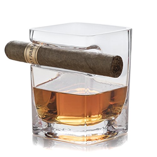 Whiskey Glass Cigar Holder for Whisky, Scotch and Cigar Lovers By The Wine Savant, Old Fashioned Style, Suitable for Whiskey, Scotch, Beer, Wine, Spirit 10 Ounces