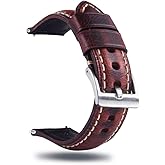 Berfine Quick Release Retro Leather Watch Band,Vintage Oil-tanned Pull-up Leather Strap Replacement,Choice of Width-18mm 20mm 22mm 24mm or 26mm