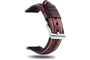 Berfine Quick Release Retro Leather Watch Band,Vintage Oil-tanned Pull-up Leather Strap Replacement,Choice of Width-18mm 20mm 22mm 24mm or 26mm