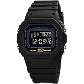 HUNRUY Men's Women's Digital Sport Watch, Black, 50M Waterproof, Chronograph, Alarm, Countdown Timer, Dual Time, LED Backlight