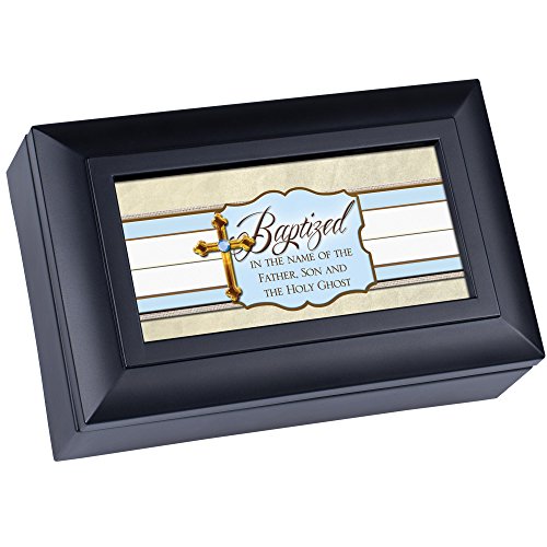 Baptism of a Sweet Boy Matte Black Finish Petite Jewelry Music Box - Plays Amazing Grace