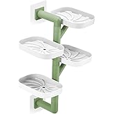 Soap Holder Four Layer Wall Mounted NO-Drilling Rotatable Self-draining Removable Soap Dish for Shower Bathroom Tray,Self Draining Sponge Holder,Razor Holder（White/Green）