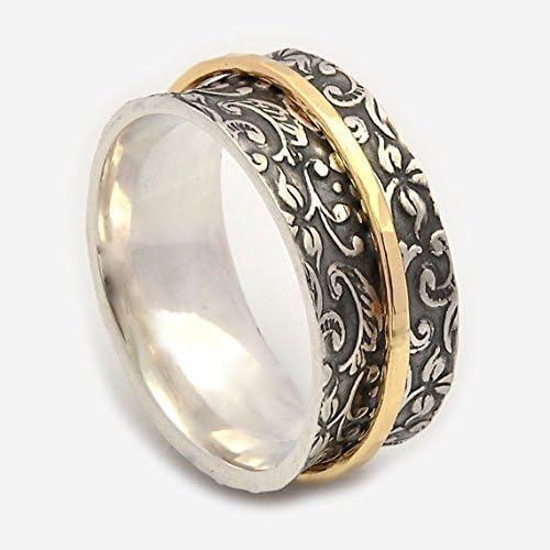 Spinner rings for women, Oxidized floral base, Spinner band, Meditation rings, Nature Inspired, Gold spinner, Silver wedding rings Available in Sizes US 4.5 - 11