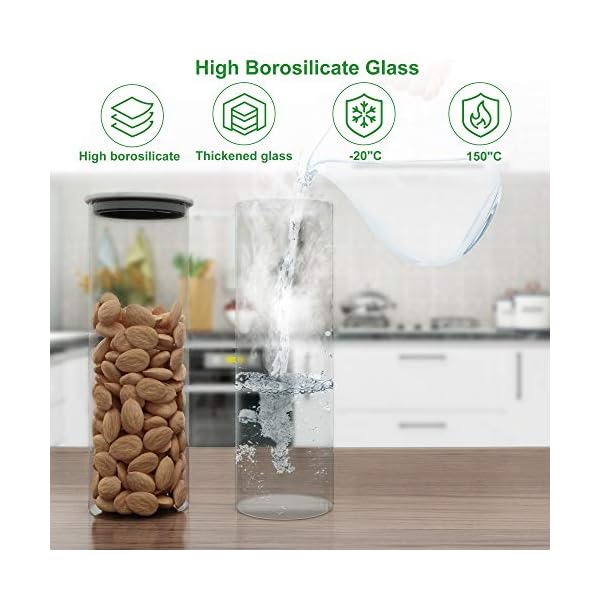 Glass-Jars-Embedo-Glass-Storage-Jars-1400-ml-Airtight-Food-Jars-Set-of-3-Food-Canisters-Kitchen-Canisters-for-Spaghetti-Flour-Coffee-Sugar-Pasta-Glass-Food-Storage-Containers-Set Glass Jars, Embedo Glass Storage Jars 1400 ml Airtight Food Jars Set of 3 Food Canisters Kitchen Canisters for Spaghetti, Flour, Coffee, Sugar, Pasta, Glass Food Storage Containers Set…