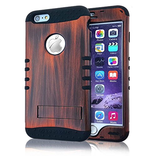 iPhone 6 Plus Case, iPhone 6 Plus S Cover, Hybrid Style Heavy Duty Case for Apple iPhone 6 Plus and iPhone 6s Plus 3-Piece Style Shock Proof Silicon & Plastic Case (Wood - Amber)