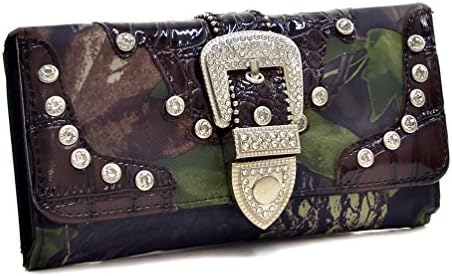Western Camouflage Rhinestone Bling Buckle Wallet - Green/CAM