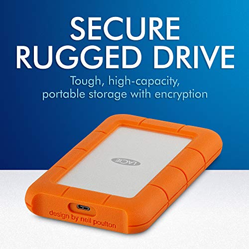 LaCie Rugged Secure 2TB External Hard Drive Portable HDD USBC USB 3.