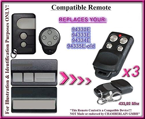 3 X Liftmaster 94330E / 94333E / 94334E / 94335E-OLD Compatible remote control transmitter 433,92Mhz. 3 Top quality replacement remotes for THE BEST PRICE!!!